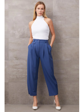 Paçası Düğmeli Yüksek Bel Pantolon