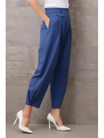 Paçası Düğmeli Yüksek Bel Pantolon