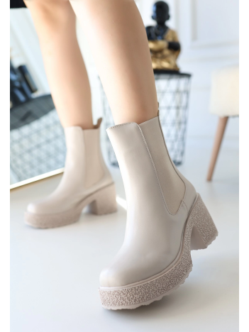 Paigo Bej Cilt Topuklu Bot Paigo Bej Cilt Topuklu Bot