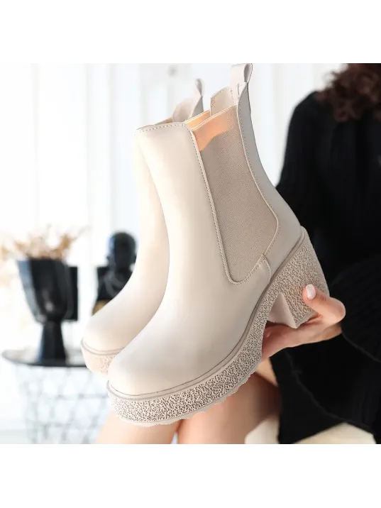 Paigo Bej Cilt Topuklu Bot Paigo Bej Cilt Topuklu Bot