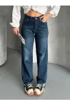 Palazzo Bıyık Enzim Yıkama Jeans Pantolon Koyu Mavi D2008