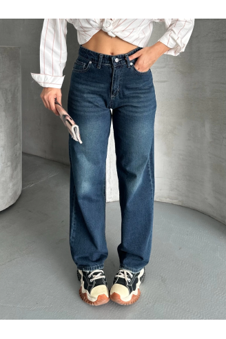 Palazzo bıyık enzim yıkama jeans pantolon koyu mavi d2008