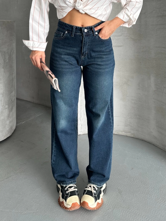 Palazzo bıyık enzim yıkama jeans pantolon koyu mavi d2008 Palazzo bıyık enzim yıkama jeans pantolon koyu mavi d2008