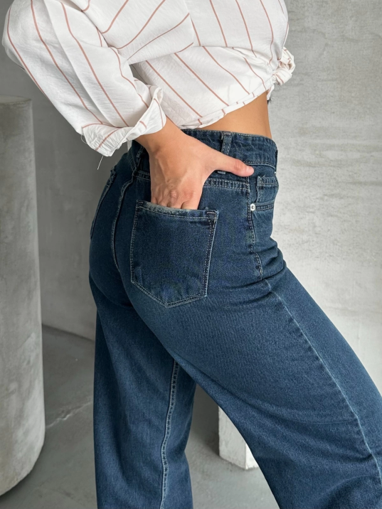 Palazzo bıyık enzim yıkama jeans pantolon koyu mavi d2008 Palazzo bıyık enzim yıkama jeans pantolon koyu mavi d2008