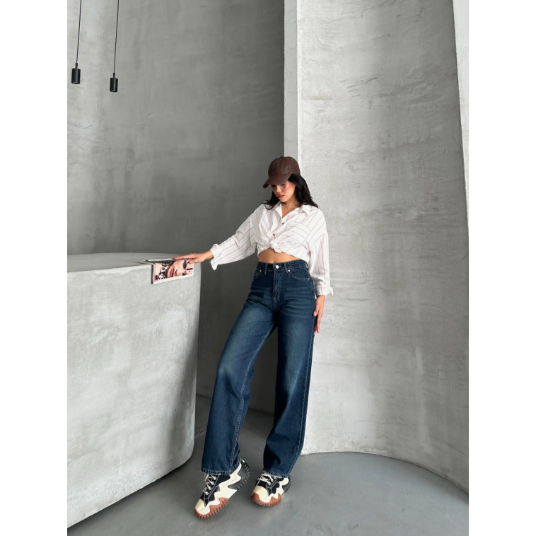 Palazzo bıyık enzim yıkama jeans pantolon koyu mavi d2008 Palazzo bıyık enzim yıkama jeans pantolon koyu mavi d2008