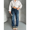 Palazzo bıyık enzim yıkama jeans pantolon koyu mavi d2008 Palazzo bıyık enzim yıkama jeans pantolon koyu mavi d2008