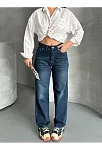 Palazzo Bıyık Enzim Yıkama Jeans Pantolon Koyu Mavi D2008