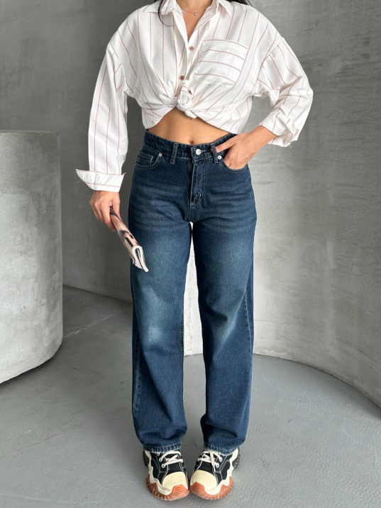 Palazzo bıyık enzim yıkama jeans pantolon koyu mavi d2008 Palazzo bıyık enzim yıkama jeans pantolon koyu mavi d2008