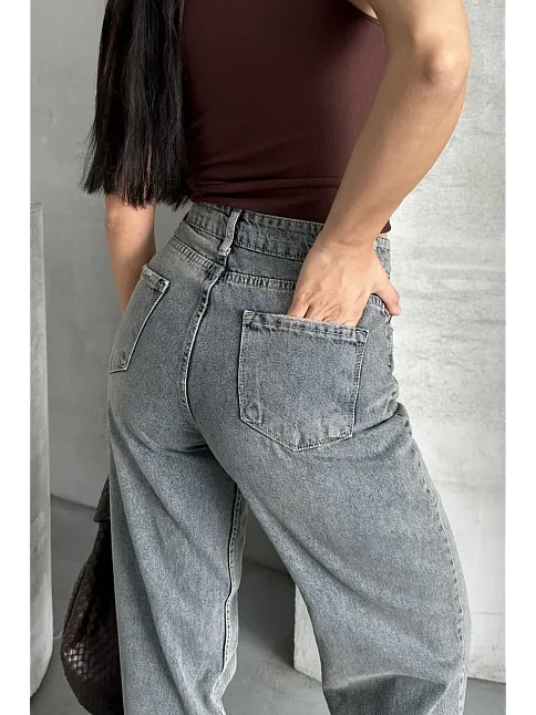 Palazzo Bıyık Kar Yıkama Buz Mavi Jeans Pantolon D2008