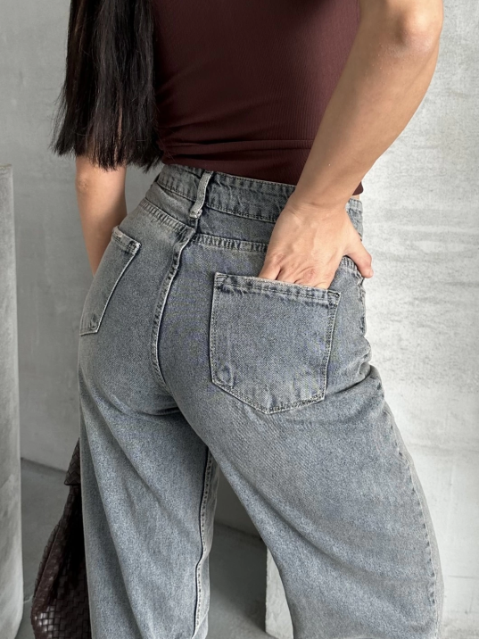 Palazzo bıyık kar yıkama buz mavi jeans pantolon d2008 Palazzo bıyık kar yıkama buz mavi jeans pantolon d2008