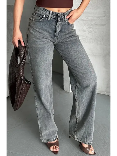 Palazzo Bıyık Kar Yıkama Buz Mavi Jeans Pantolon D2008