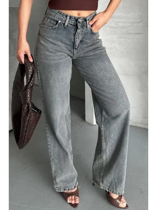 Palazzo Bıyık Kar Yıkama Buz Mavi Jeans Pantolon D2008