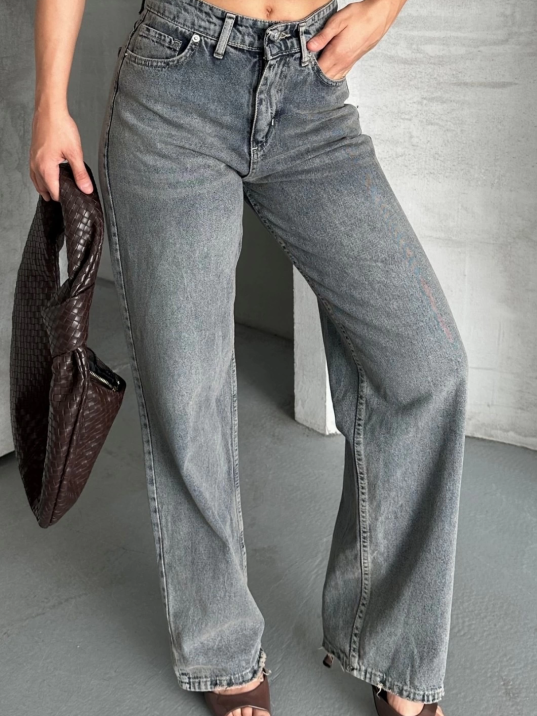 Palazzo bıyık kar yıkama buz mavi jeans pantolon d2008 Palazzo bıyık kar yıkama buz mavi jeans pantolon d2008