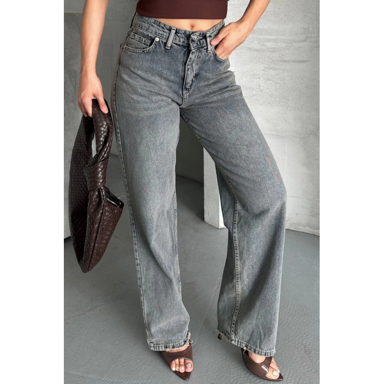 Palazzo bıyık kar yıkama buz mavi jeans pantolon d2008 Palazzo bıyık kar yıkama buz mavi jeans pantolon d2008