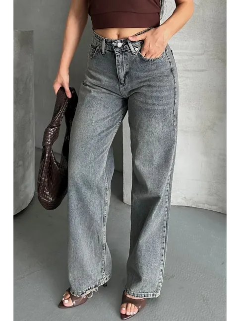 Palazzo Bıyık Kar Yıkama Buz Mavi Jeans Pantolon D2008