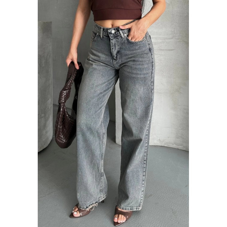 Palazzo bıyık kar yıkama buz mavi jeans pantolon d2008 Palazzo bıyık kar yıkama buz mavi jeans pantolon d2008