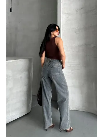 Palazzo Bıyık Kar Yıkama Buz Mavi Jeans Pantolon D2008 Palazzo Bıyık Kar Yıkama Buz Mavi Jeans Pantolon D2008