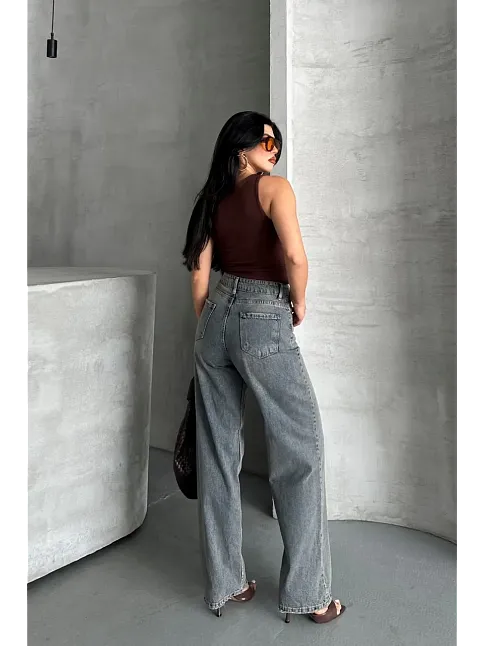Palazzo Bıyık Kar Yıkama Buz Mavi Jeans Pantolon D2008