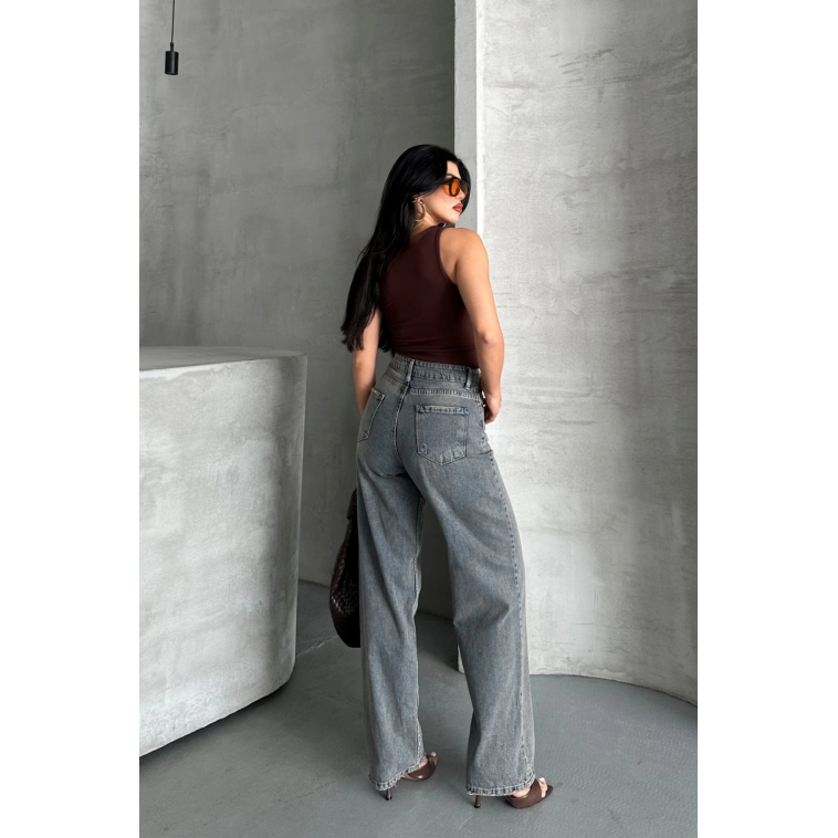 Palazzo bıyık kar yıkama buz mavi jeans pantolon d2008 Palazzo bıyık kar yıkama buz mavi jeans pantolon d2008