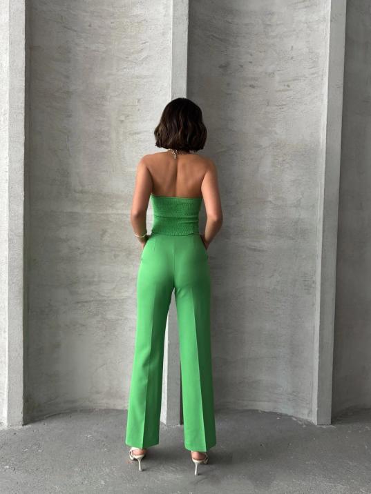 Palazzo pantolonlu alt üst takım yeşil