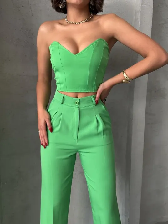 Palazzo Pantolonlu Alt Üst Takım Yeşil