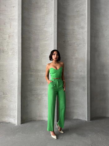 Palazzo pantolonlu alt üst takım yeşil Palazzo pantolonlu alt üst takım yeşil