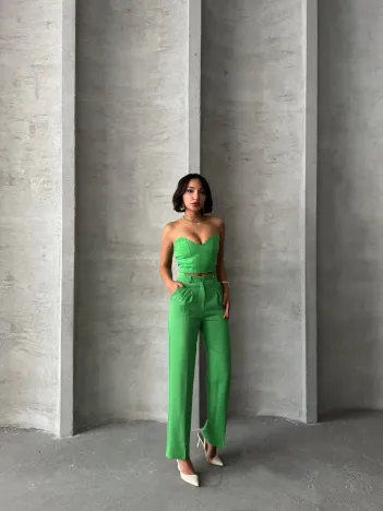 Palazzo Pantolonlu Alt Üst Takım Yeşil