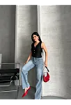 Palazzo Straight Kar Yıkama Jeans Pantolon Mavi D2008