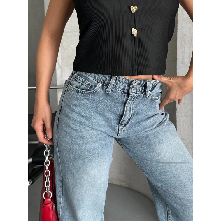 Palazzo straight kar yıkama jeans pantolon mavi d2008 Palazzo straight kar yıkama jeans pantolon mavi d2008