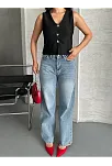 Palazzo Straight Kar Yıkama Jeans Pantolon Mavi D2008
