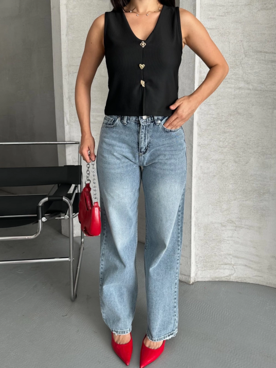 Palazzo straight kar yıkama jeans pantolon mavi d2008 Palazzo straight kar yıkama jeans pantolon mavi d2008