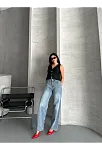 Palazzo Straight Kar Yıkama Jeans Pantolon Mavi D2008