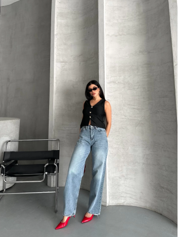 Palazzo straight kar yıkama jeans pantolon mavi d2008 Palazzo straight kar yıkama jeans pantolon mavi d2008