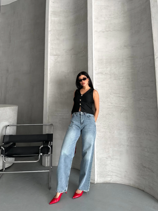 Palazzo straight kar yıkama jeans pantolon mavi d2008 Palazzo straight kar yıkama jeans pantolon mavi d2008