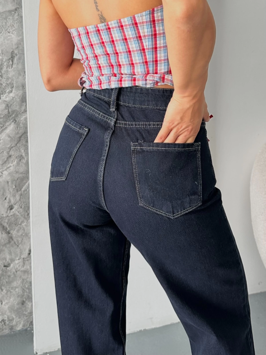 Palazzo süper taş enzim tint yıkama koyu lacivert jeans pantolon d2008 Palazzo süper taş enzim tint yıkama koyu lacivert jeans pantolon d2008