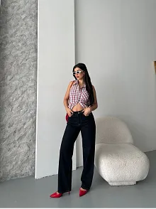 Palazzo Süper Taş Enzim Tint Yıkama Koyu Lacivert Jeans Pantolon D2008