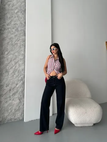 Palazzo Süper Taş Enzim Tint Yıkama Koyu Lacivert Jeans Pantolon D2008 Palazzo Süper Taş Enzim Tint Yıkama Koyu Lacivert Jeans Pantolon D2008