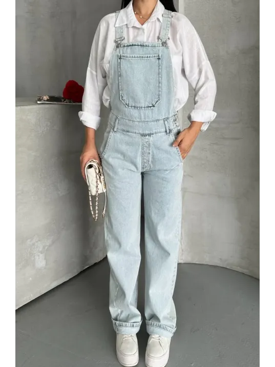 Pantolon Kar Yıkama Salopet Mavi D2514
