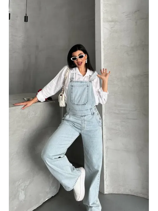 Pantolon Kar Yıkama Salopet Mavi D2514