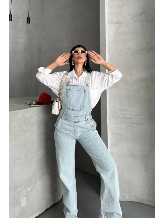 Pantolon Kar Yıkama Salopet Mavi D2514