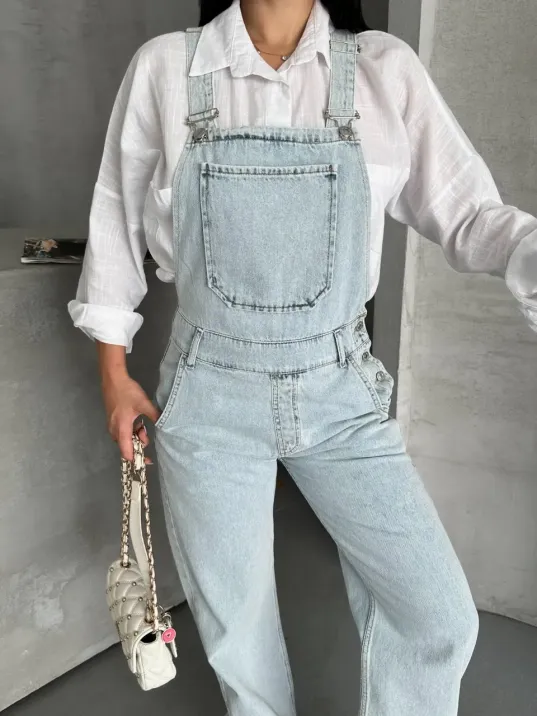 Pantolon Kar Yıkama Salopet Mavi D2514