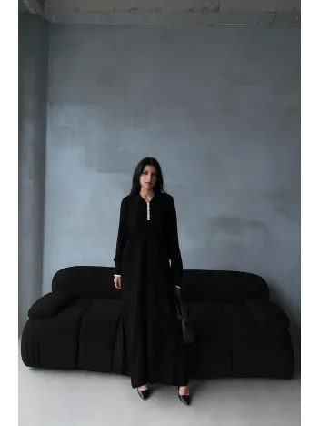 Pantolon Yırtmaçlı Elbise İkili Triko Takım Siyah Elf