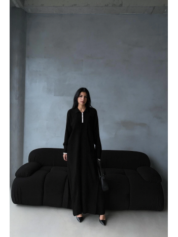 Pantolon yırtmaçlı elbise ikili triko takım siyah elf Pantolon yırtmaçlı elbise ikili triko takım siyah elf