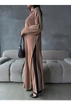 Pantolon Yırtmaçlı Elbise İkili Triko Takım Vizon Elf