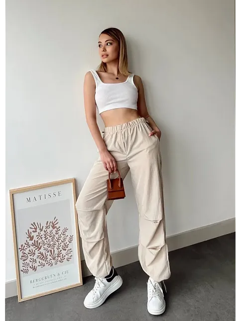 Paraşüt Pantolon Bej