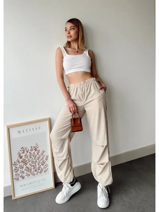 Paraşüt Pantolon Bej