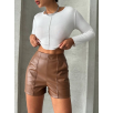 Parçalı cepli deri şort taba w26312 Parçalı cepli deri şort taba w26312