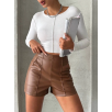Parçalı cepli deri şort taba w26312 Parçalı cepli deri şort taba w26312