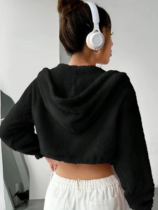 Peluş Ceket Kapşonlu Siyah Peluş Ceket Kapşonlu Siyah