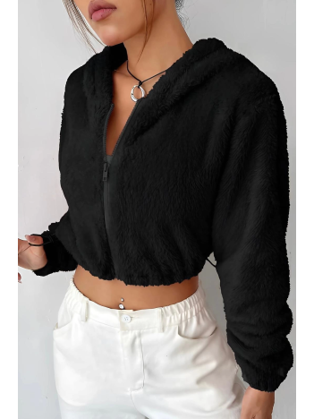 Peluş Ceket Kapşonlu Siyah